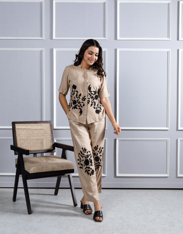 Whimsical Embroidered Beige Coord set