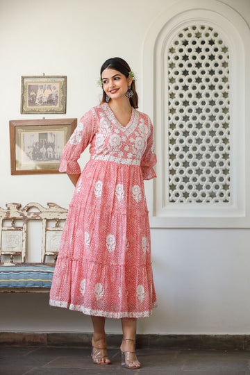 CHIKANKARI MIDI DRESS