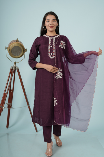 Plum Suit Set with moti work
