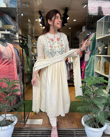 White chikankari suit set