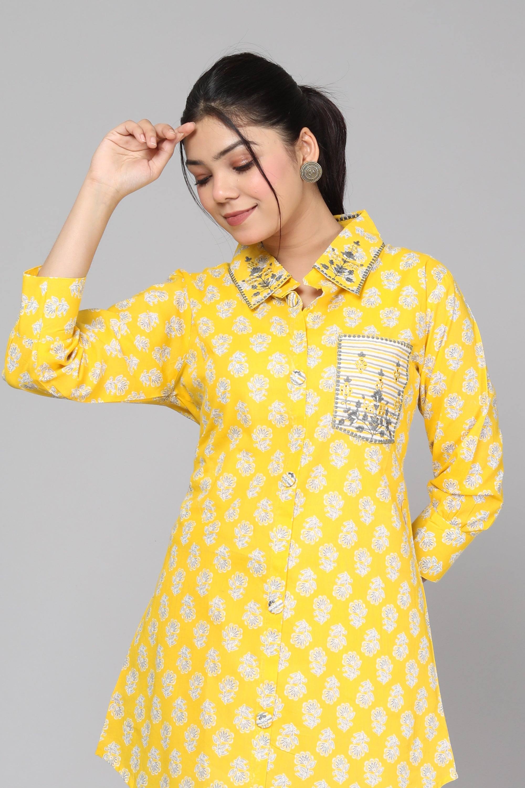 Yellow & White Printed Cotton Dream Coord Set