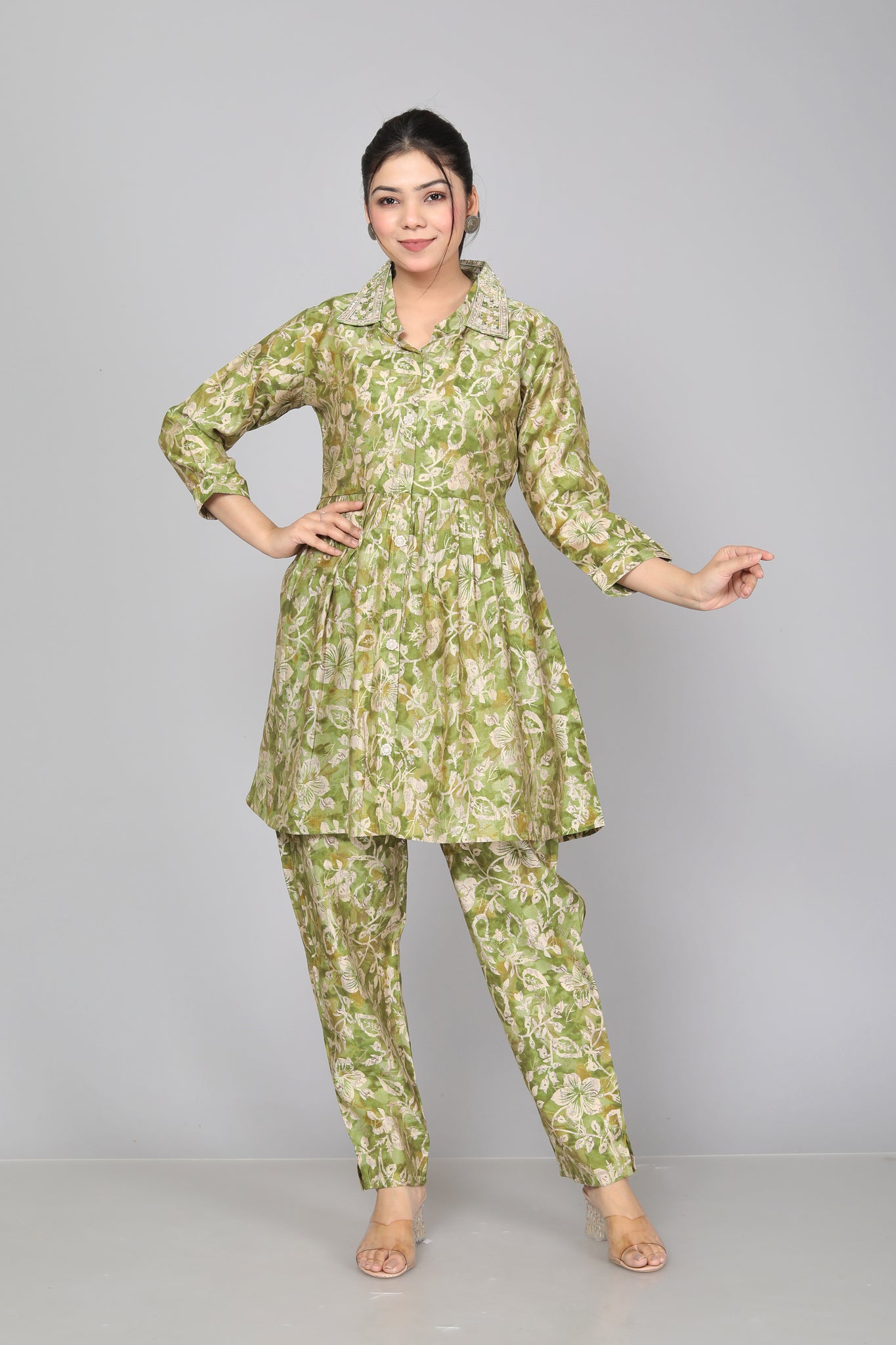 Green Floral Jaal Coord Set