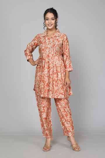 Blooming Peach Muslin Floral Coord Set