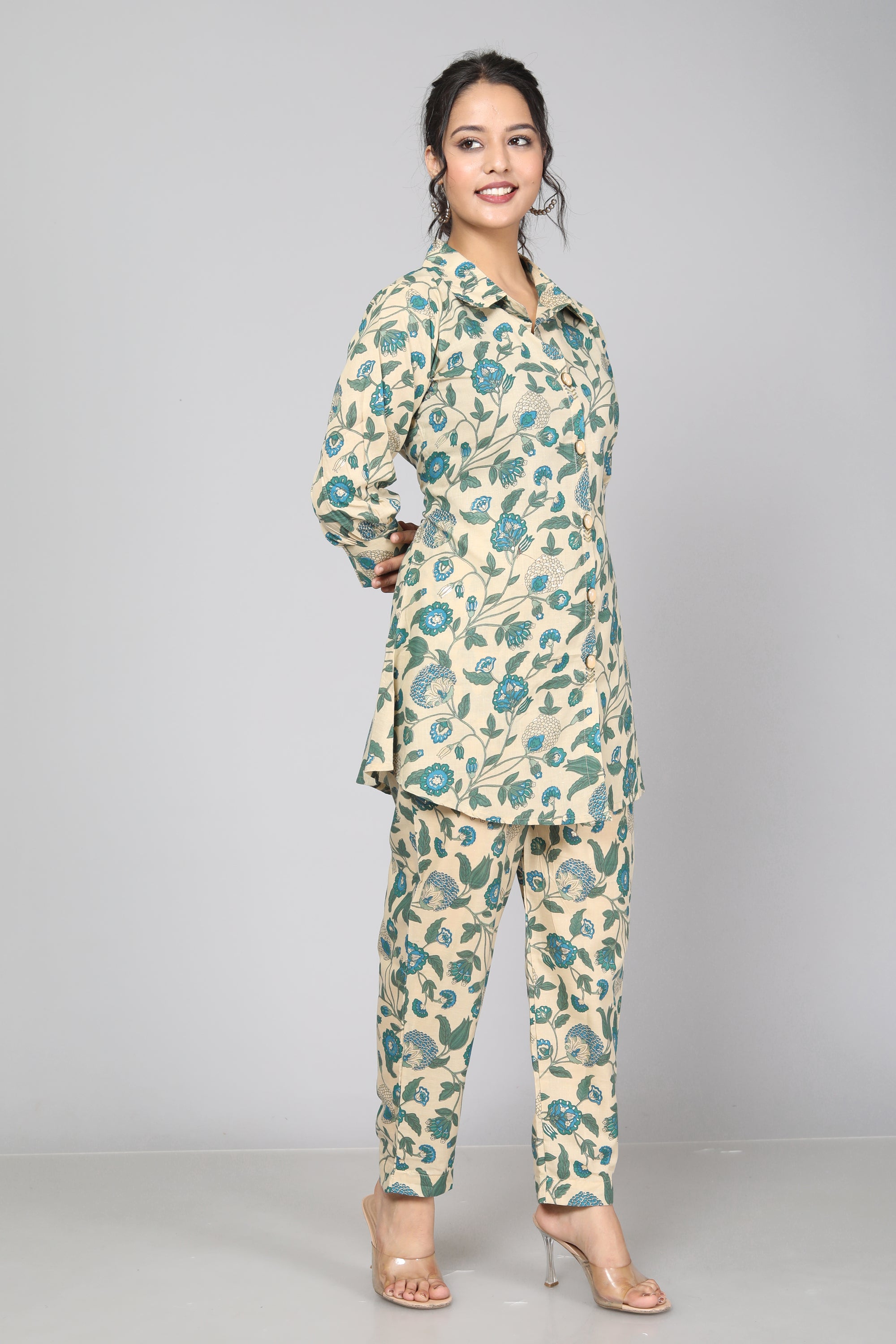 Seaside Breeze Aqua Blue & Green Printed Cotton Coord Set