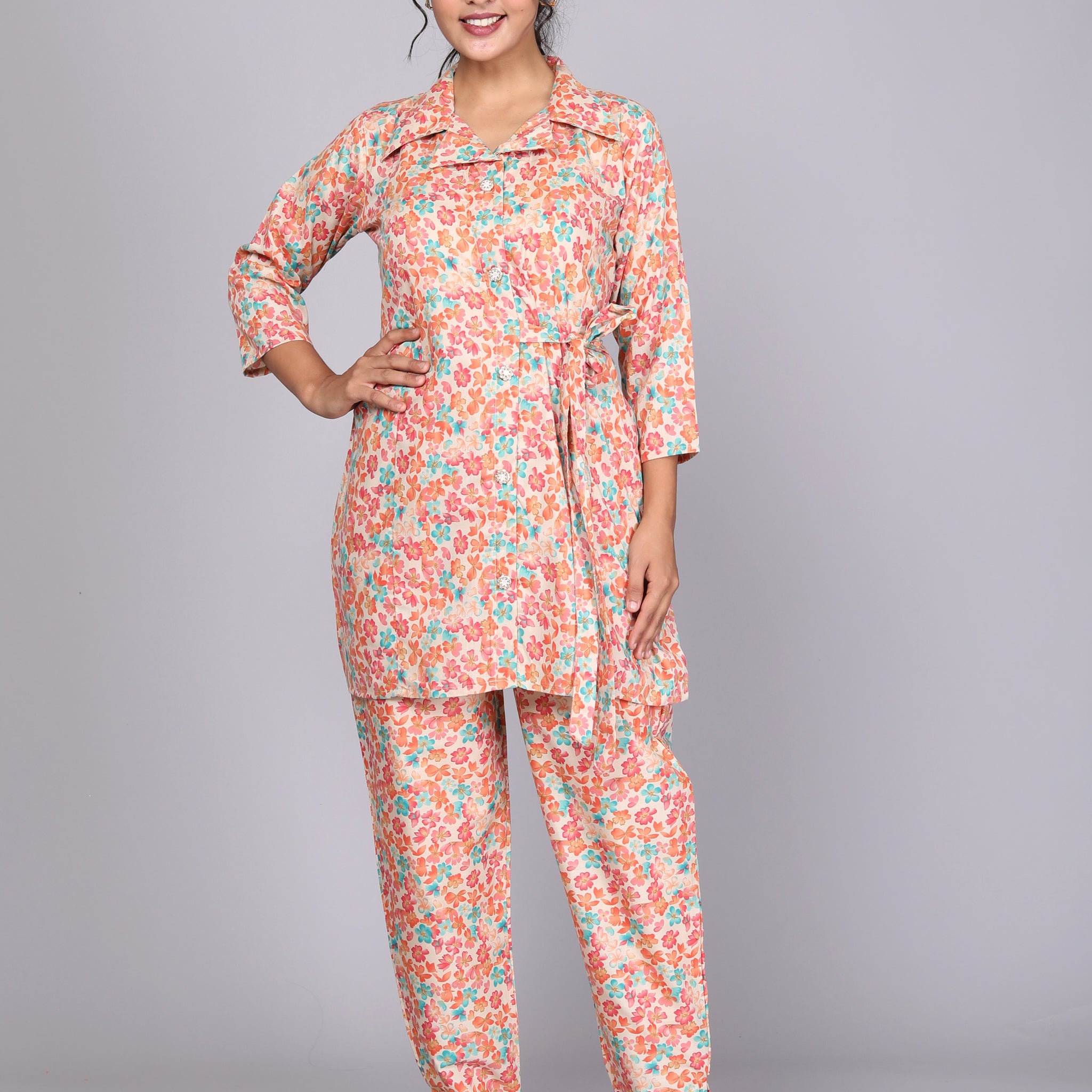 Pink Floral Printed Cotton Dream Coord Set