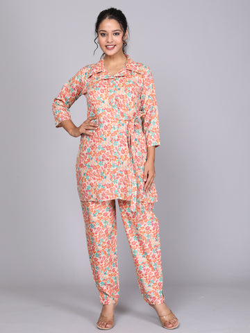 Pink Floral Printed Cotton Dream Coord Set