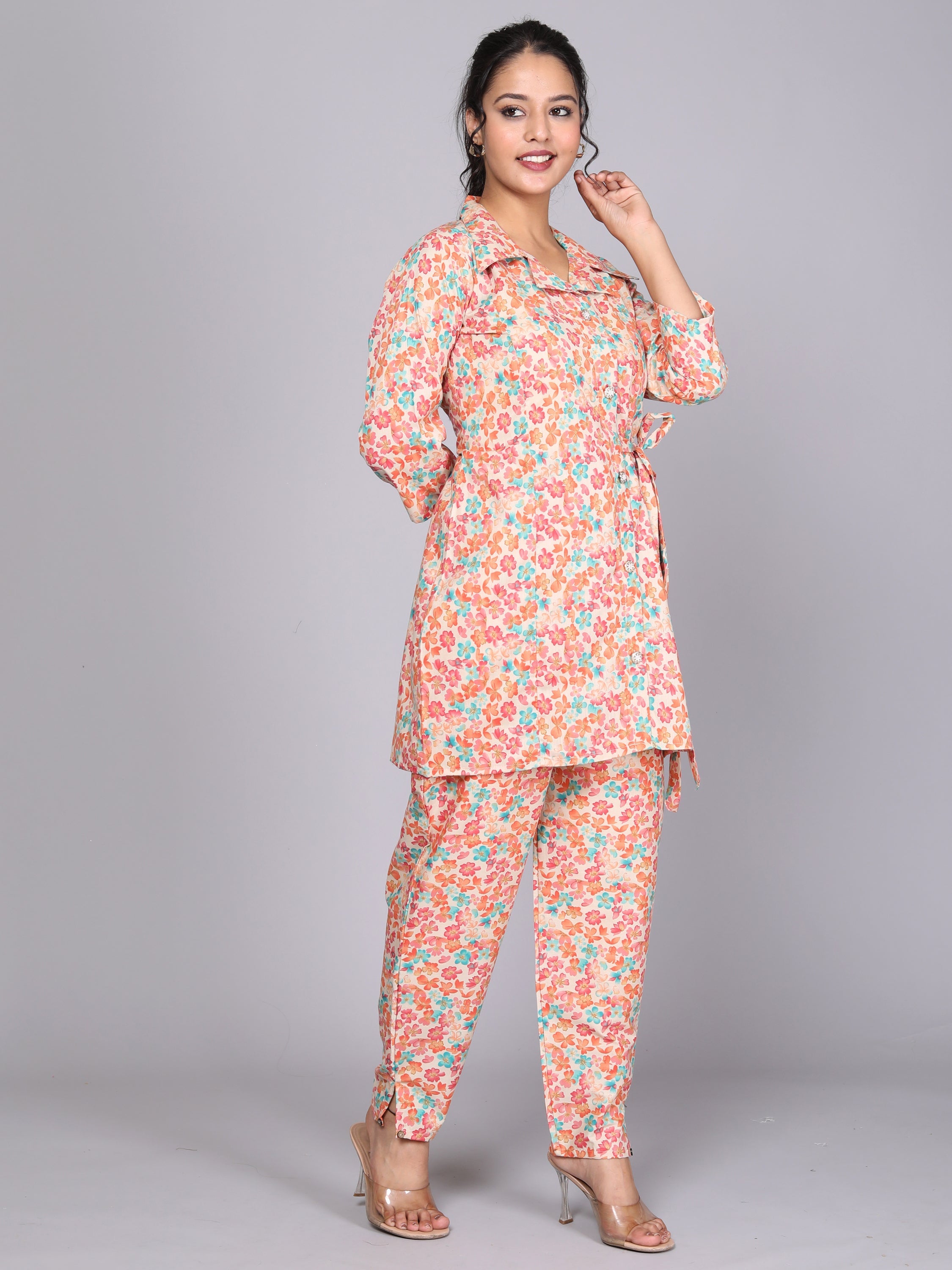 Pink Floral Printed Cotton Dream Coord Set (BOGO)