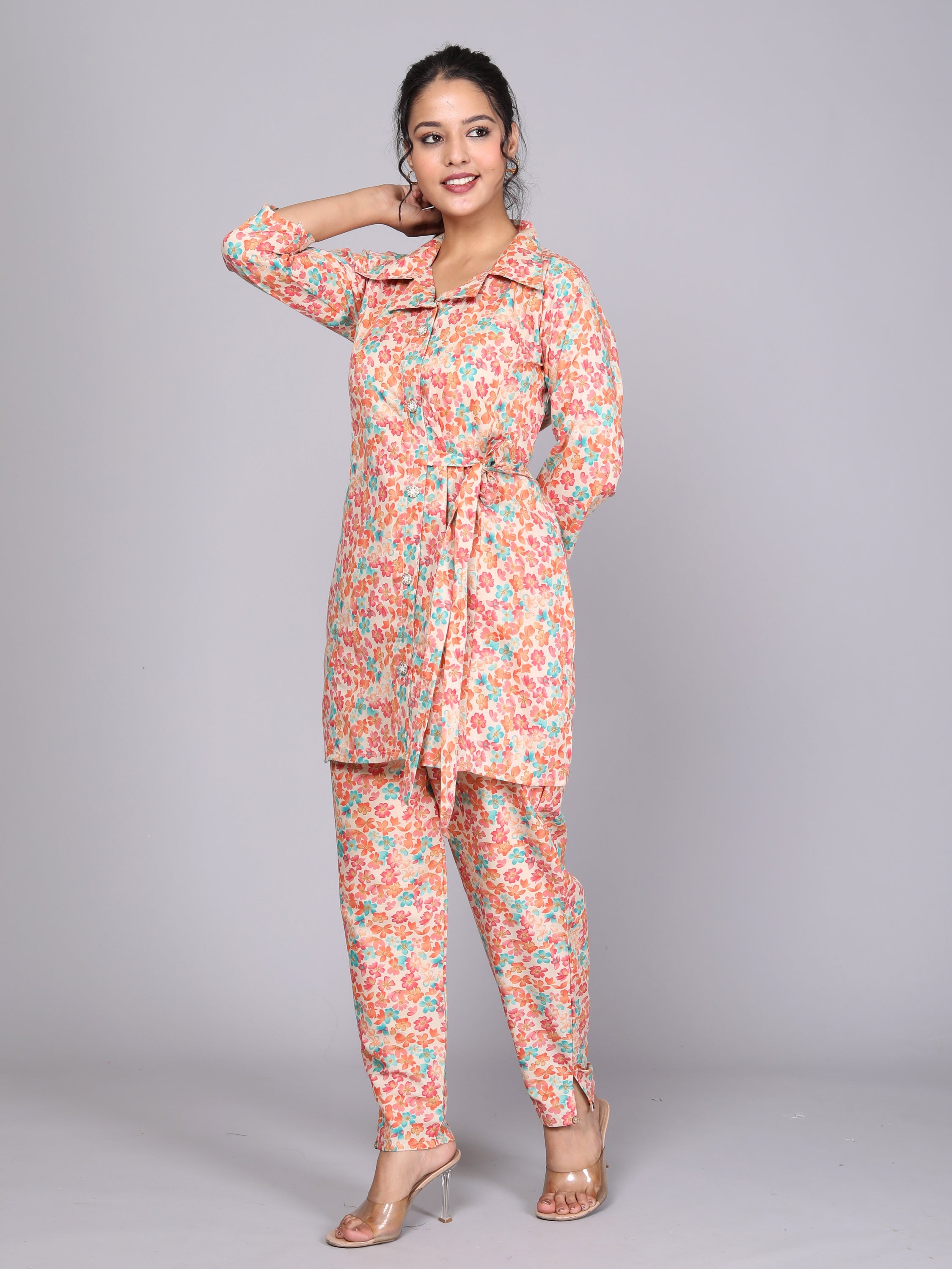 Pink Floral Printed Cotton Dream Coord Set (BOGO)
