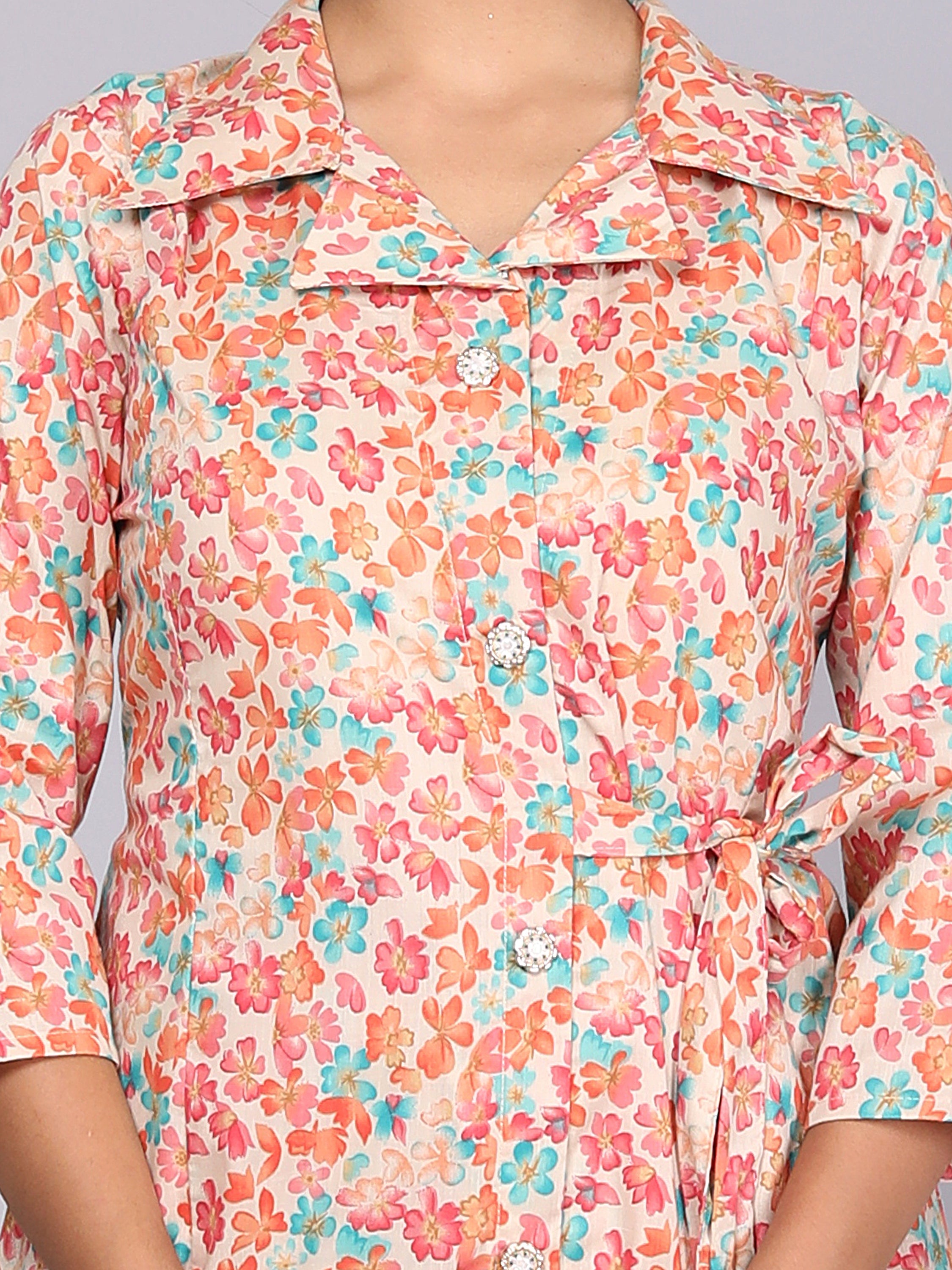 Pink Floral Printed Cotton Dream Coord Set (BOGO)