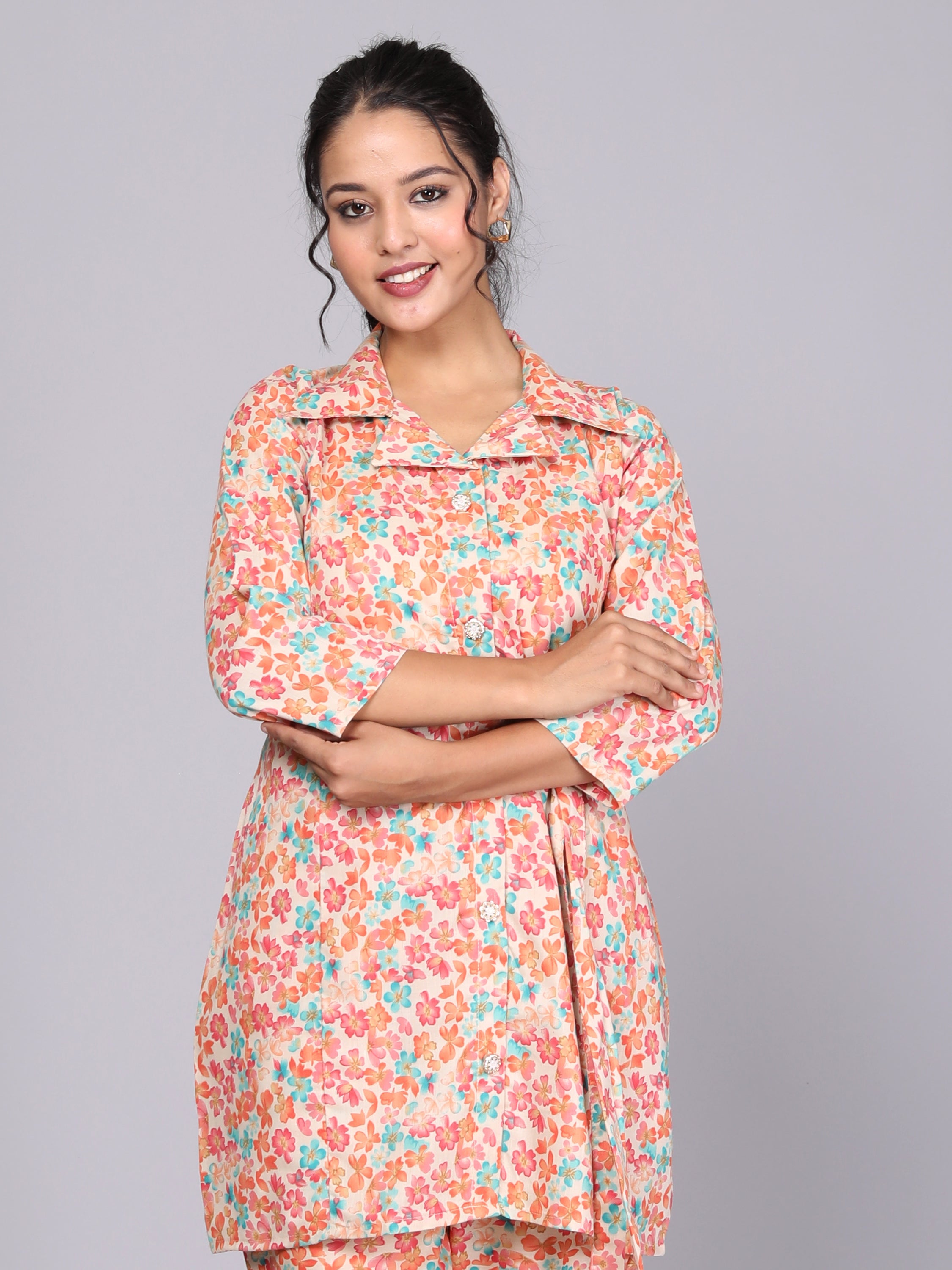 Pink Floral Printed Cotton Dream Coord Set (BOGO)
