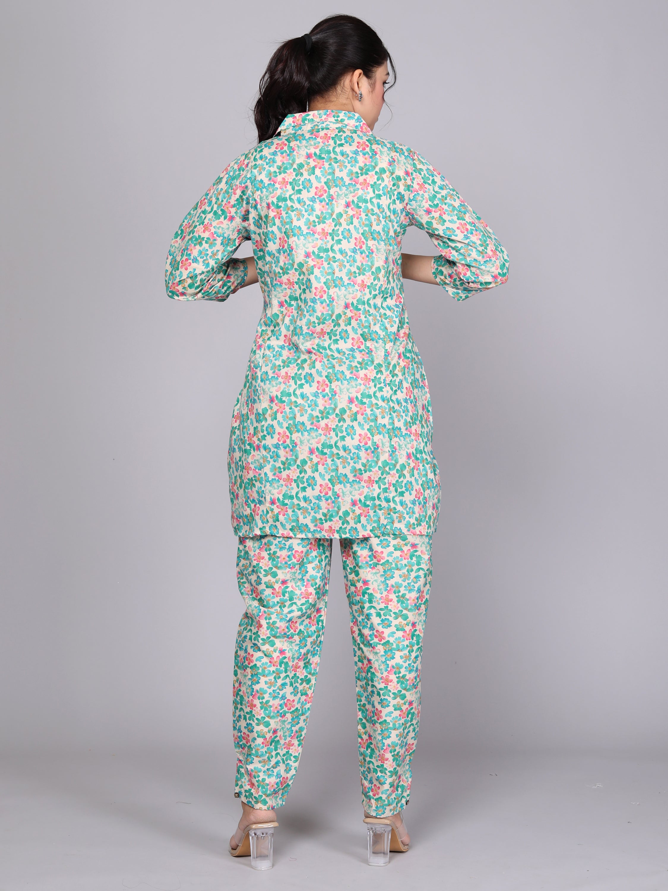 Green & Pink Floral Printed Cotton Dream Coord Set