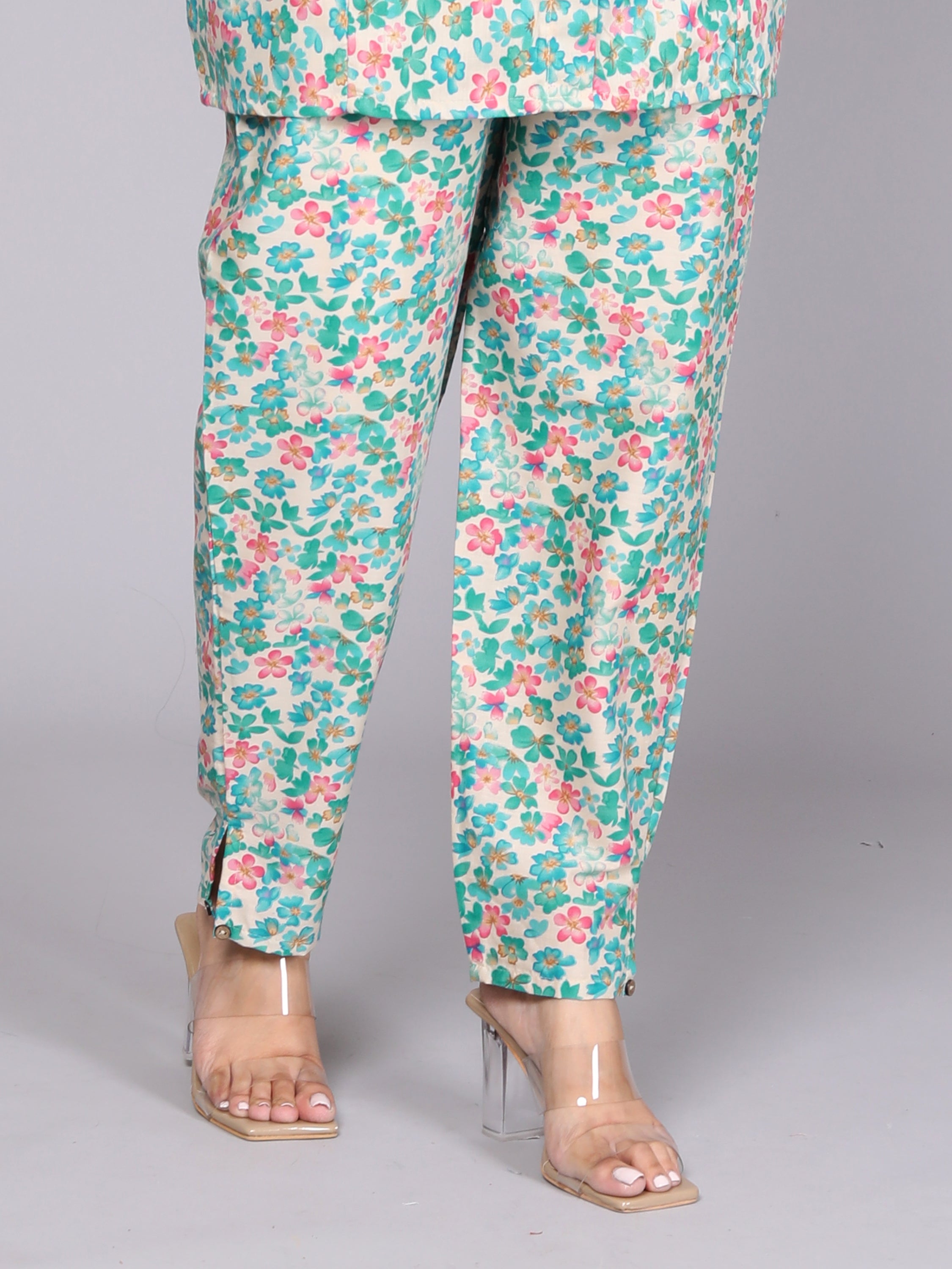 Green & Pink Floral Printed Cotton Dream Coord Set