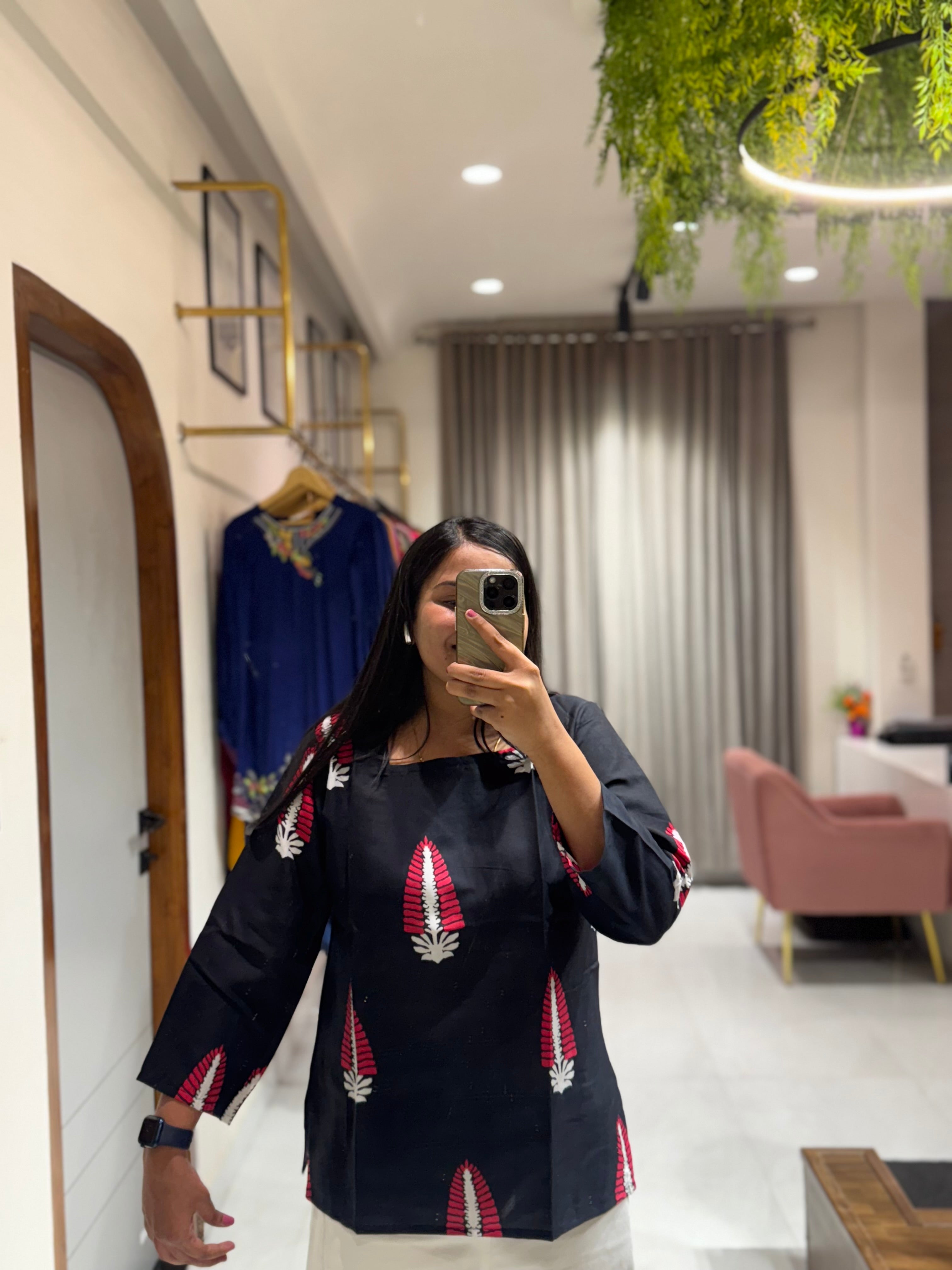 Black Ethnic Motif Short Kurti