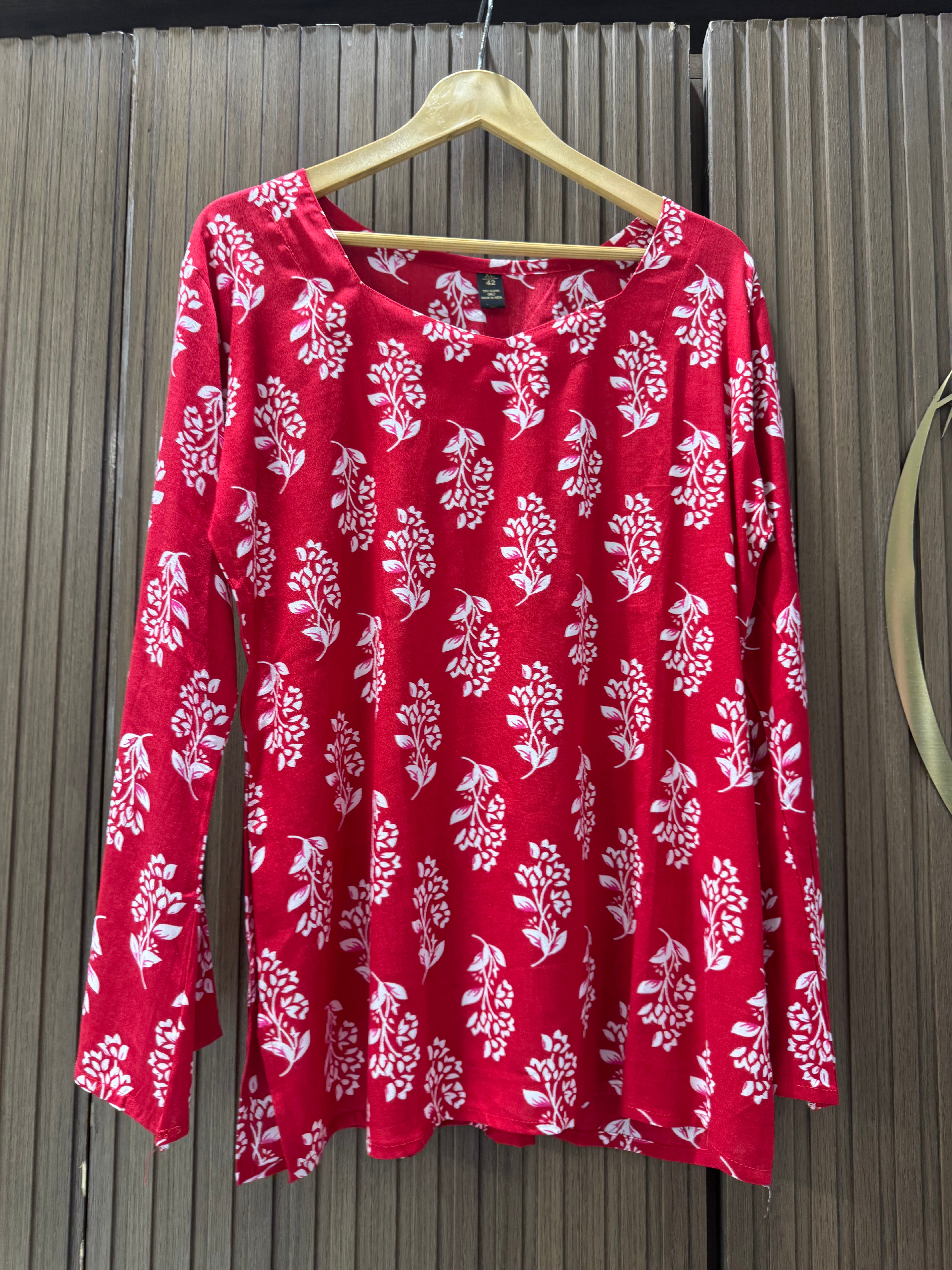 Red Traditional Motif Kurti for Women