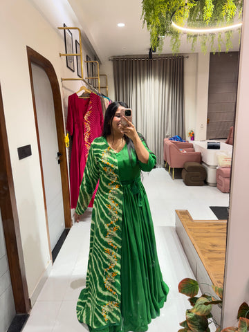 Emerald Leheriya Shrug Gown
