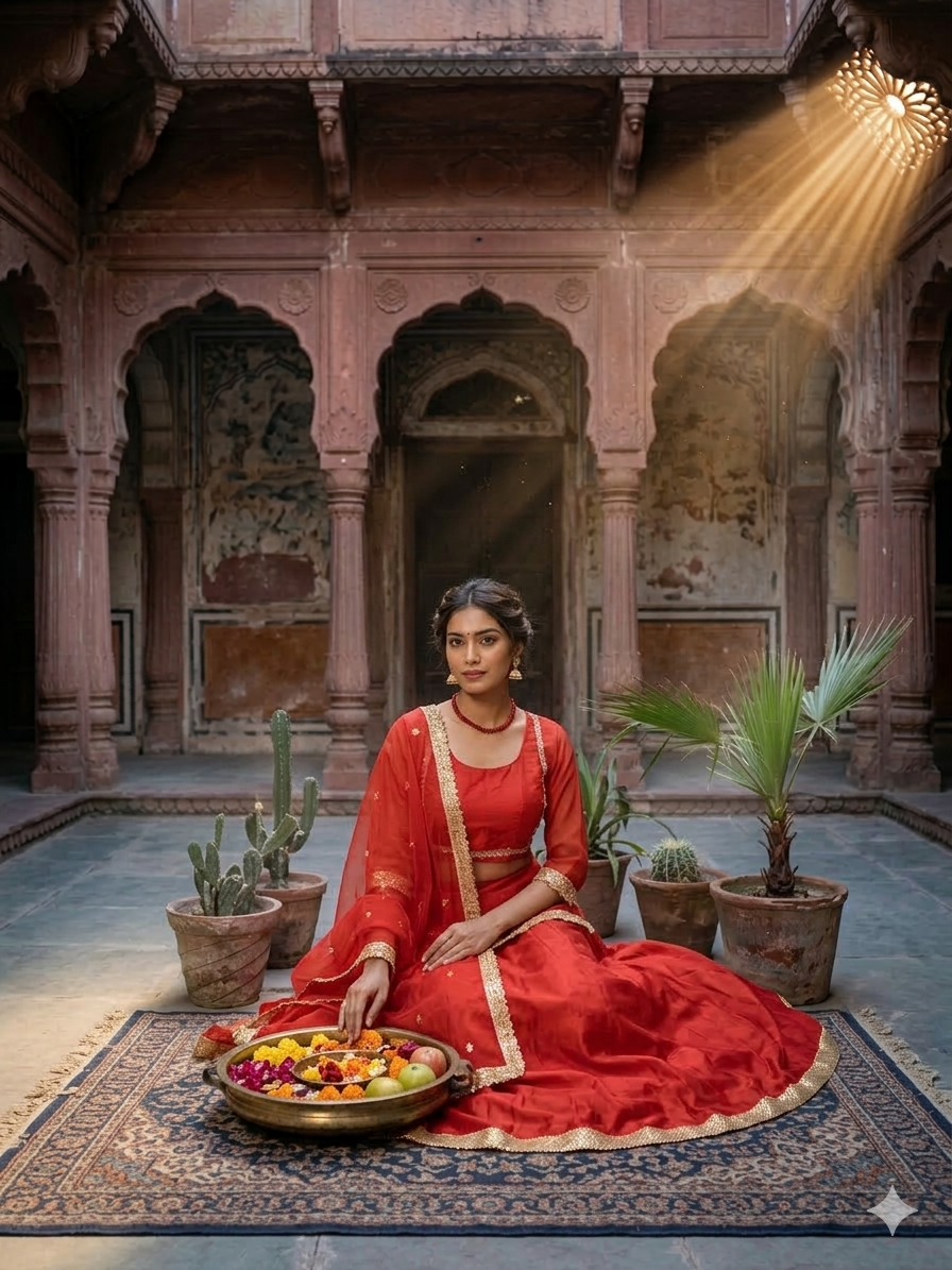 Lehenga with Organza Top