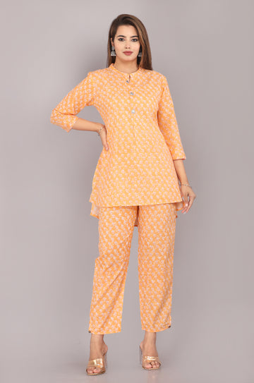 Orange Floral Printed Cotton Dream Coord Set