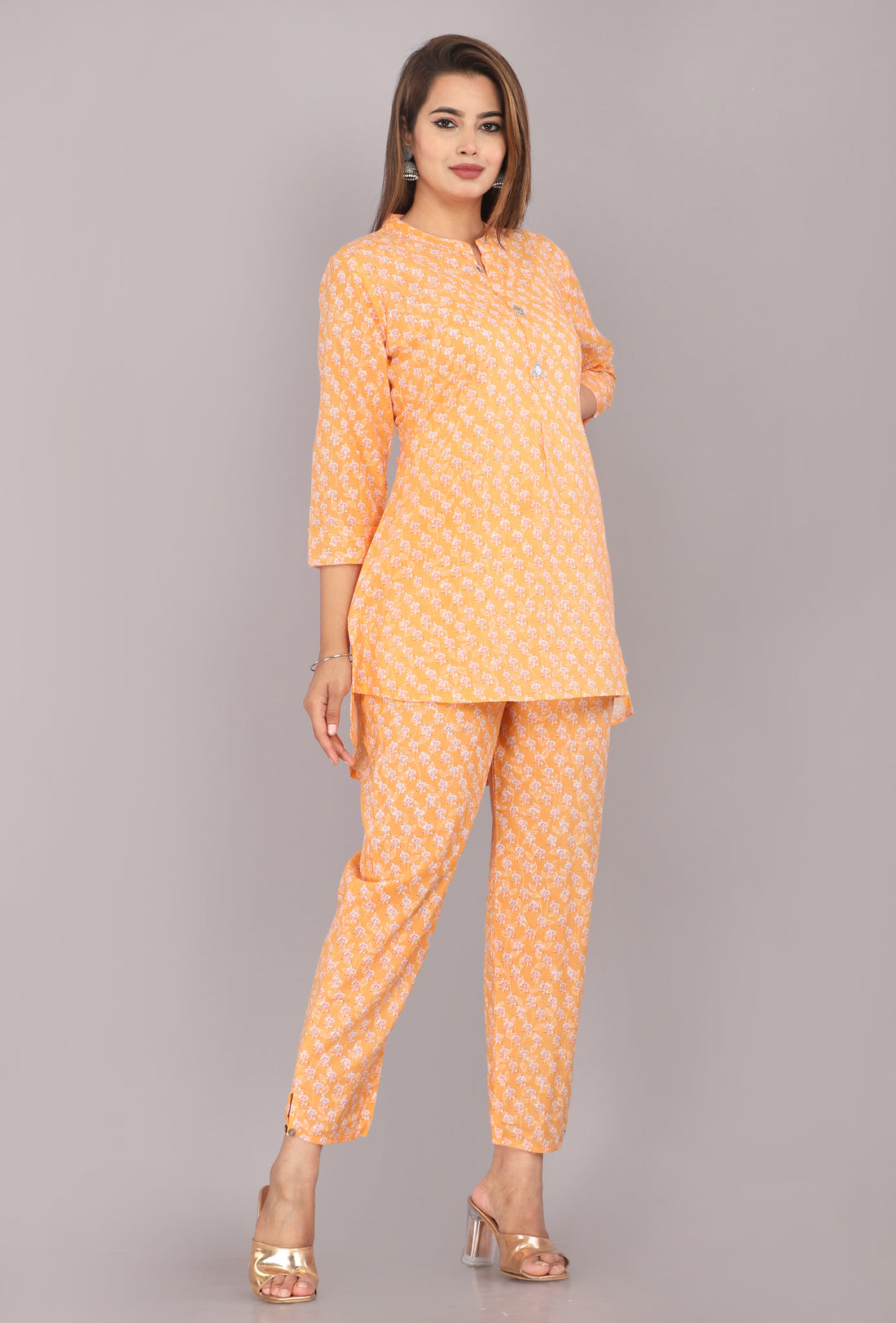 Orange Floral Printed Cotton Dream Coord Set