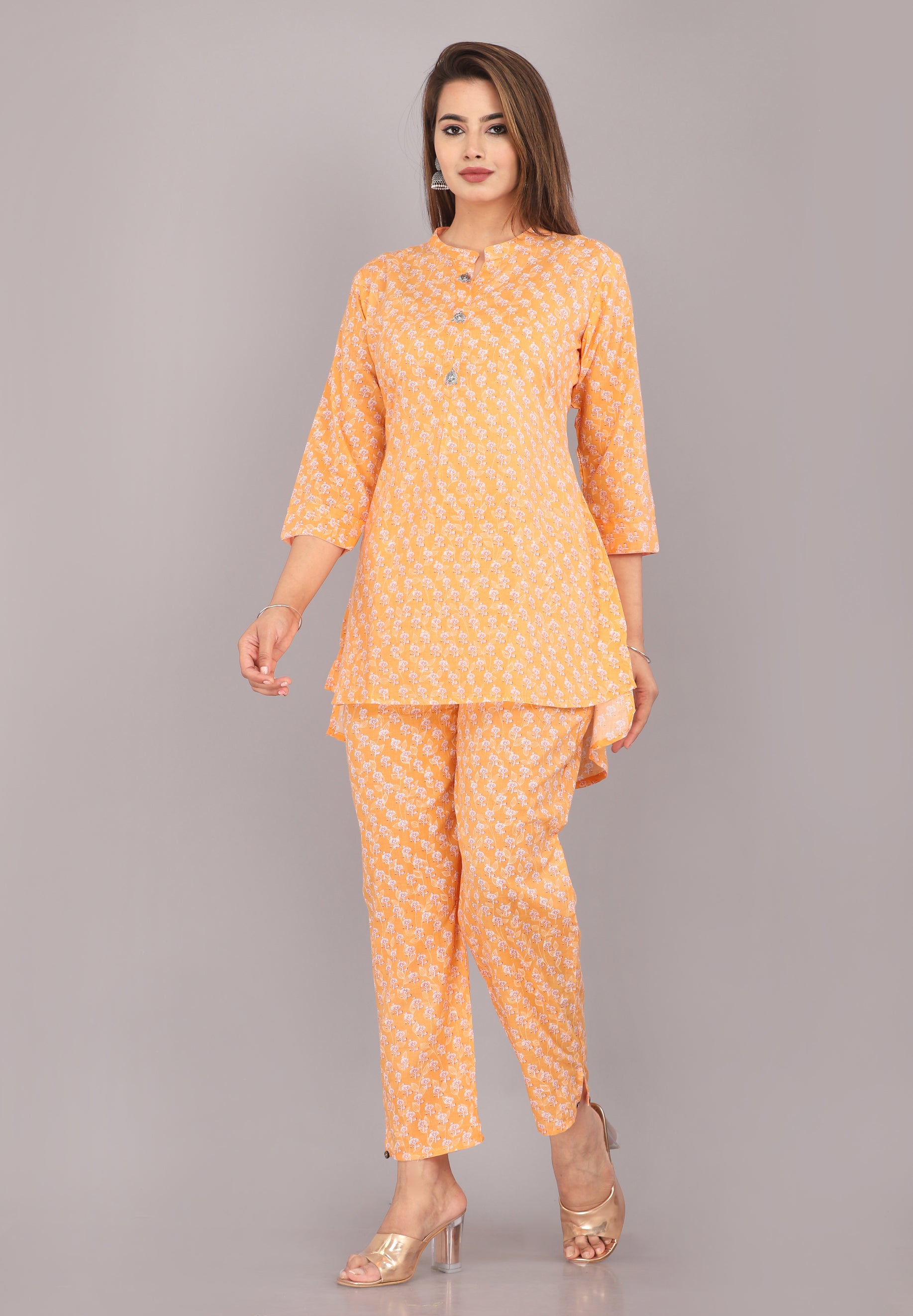 Orange Floral Printed Cotton Dream Coord Set