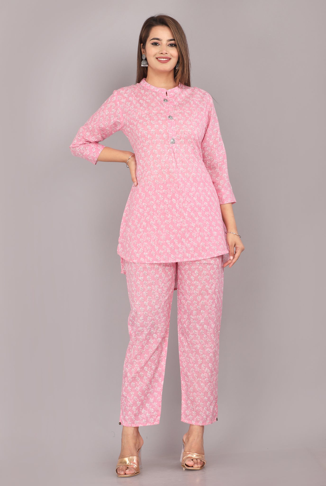 Pink Floral Printed Cotton Dream Coord Set
