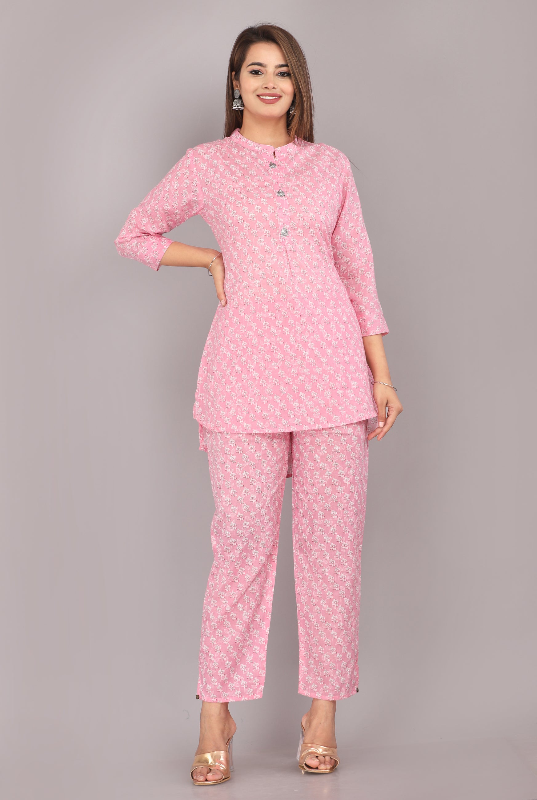 Pink Floral Printed Cotton Dream Coord Set