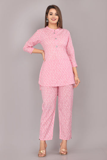 Pink Floral Printed Cotton Dream Coord Set