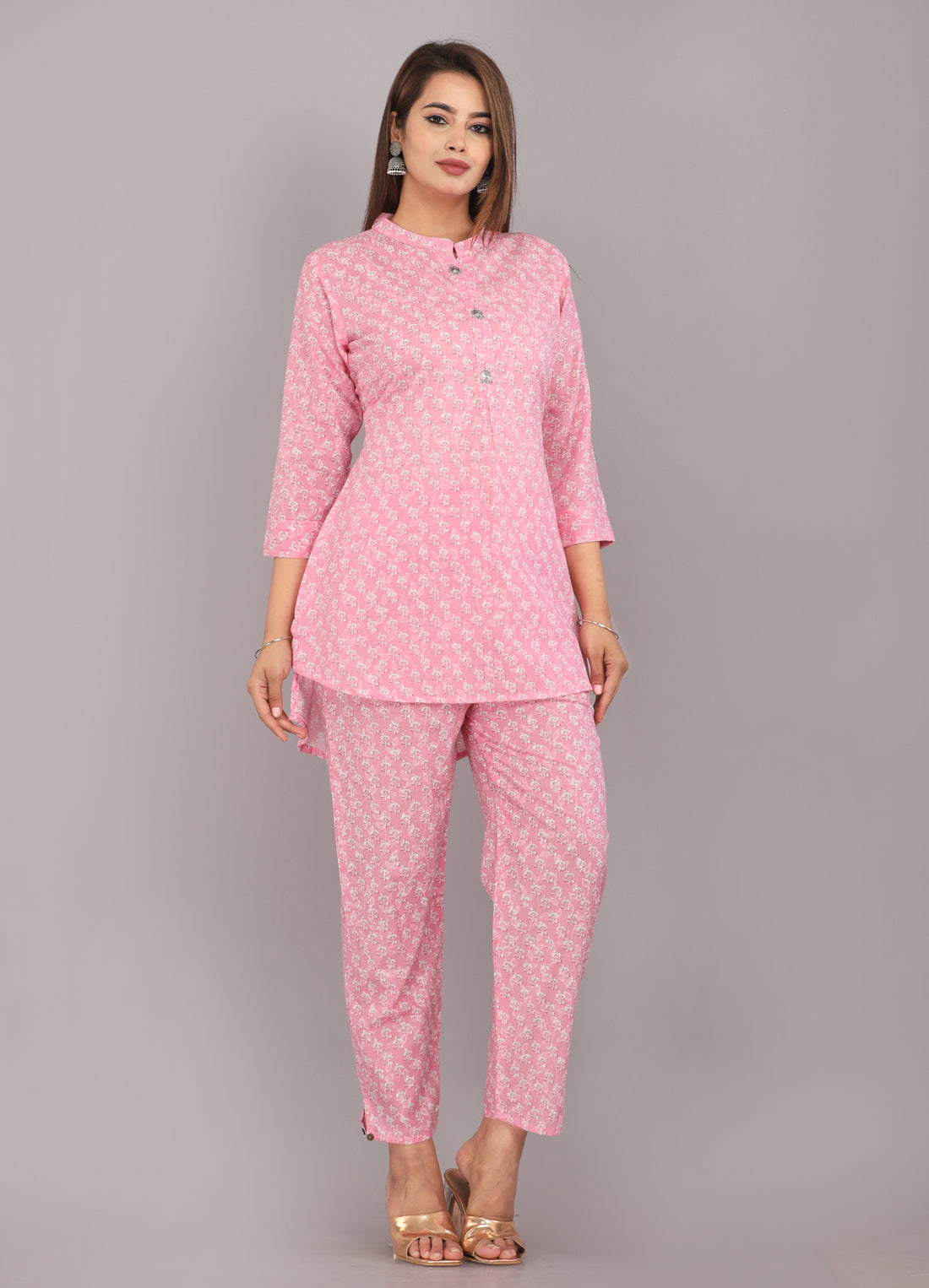 Pink Floral Printed Cotton Dream Coord Set