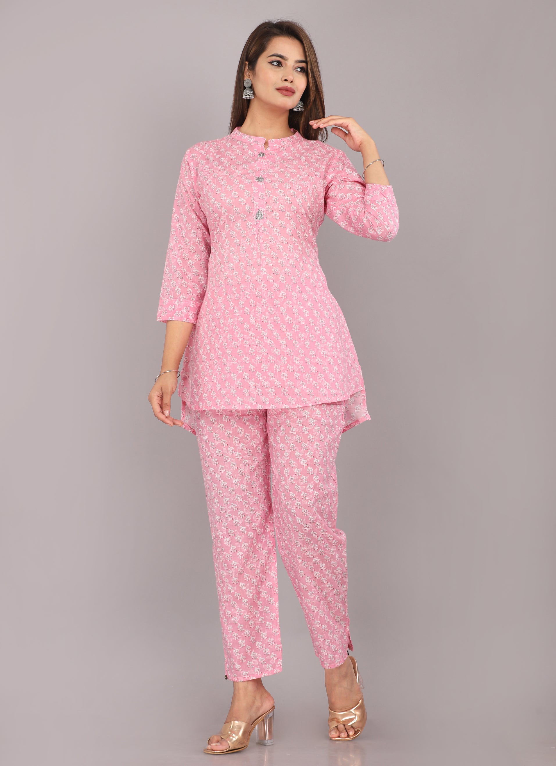 Pink Floral Printed Cotton Dream Coord Set