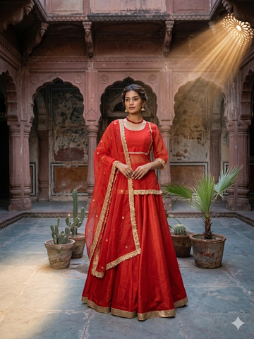 Lehenga with Organza Top