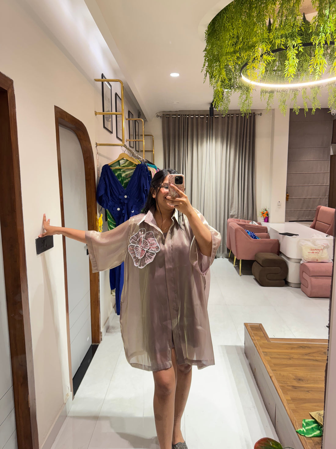 Metallic shirt dress