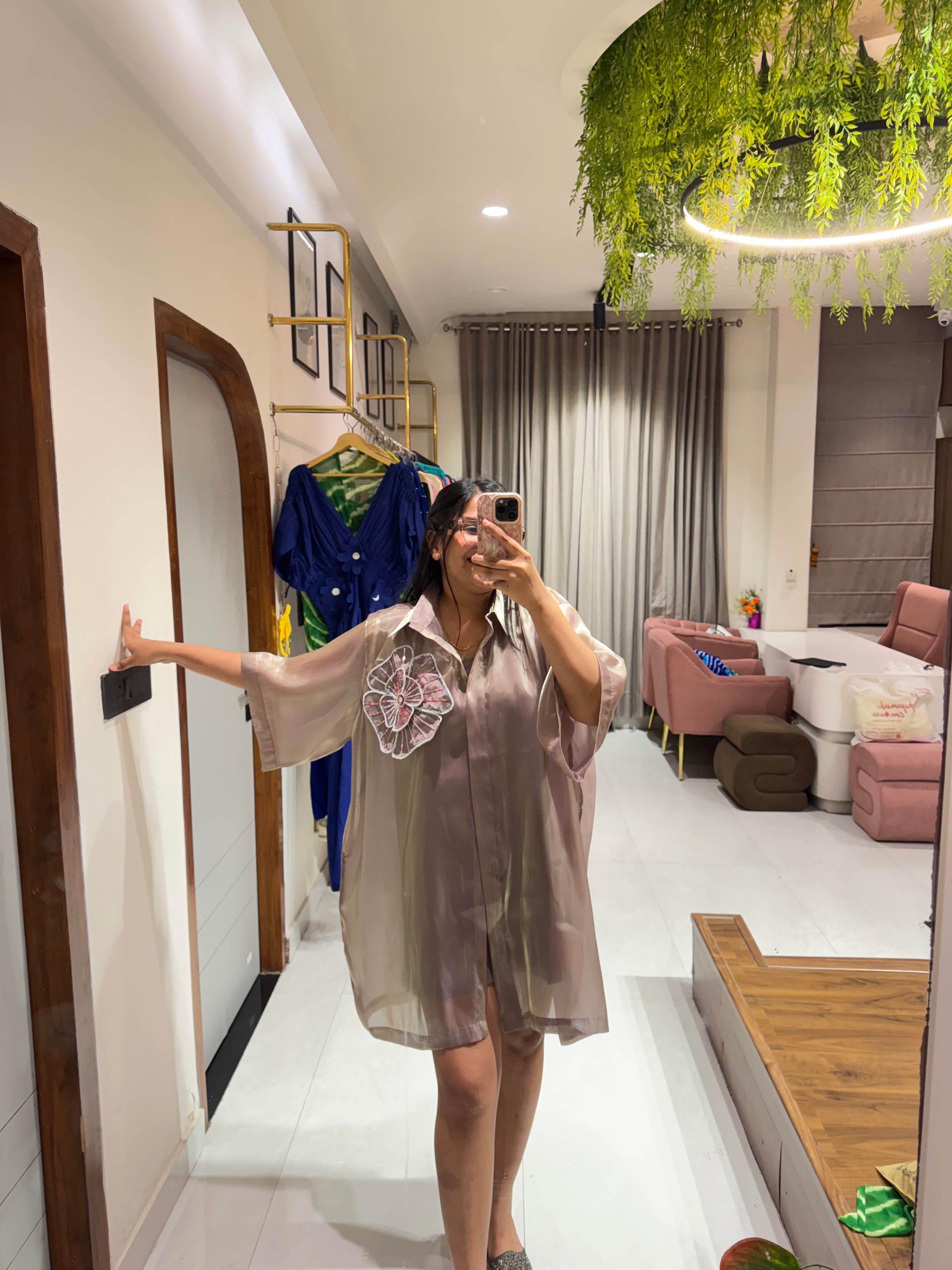 Metallic shirt dress