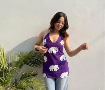 Purple Elephant Backless Kurti