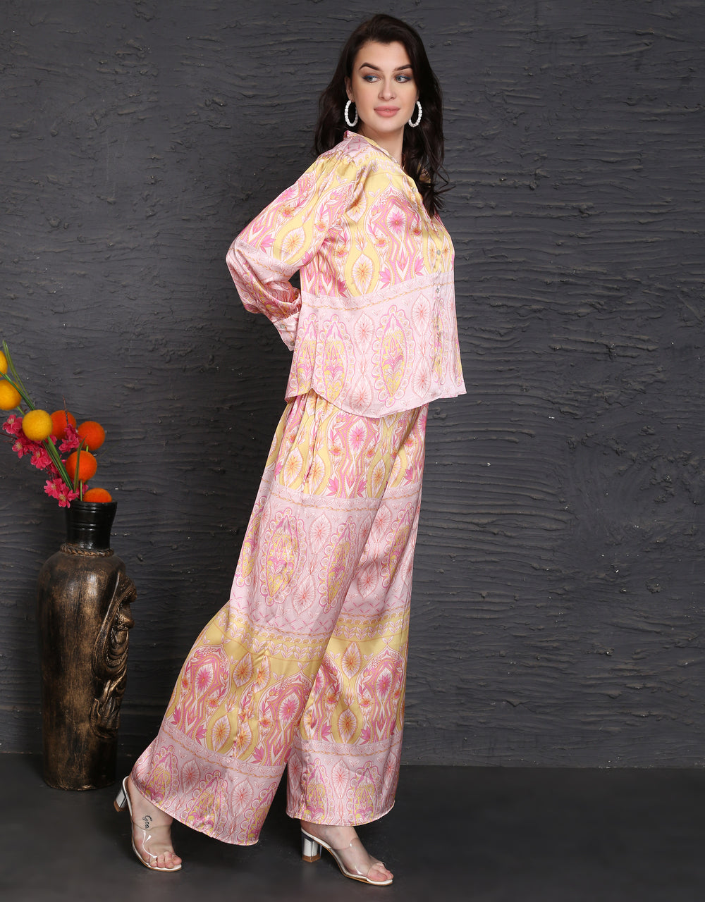 Pink Printed Satin Dream Coord Set