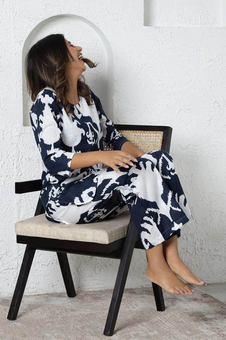 Fusion Blue & White Cotton Coord Set (BOGO)