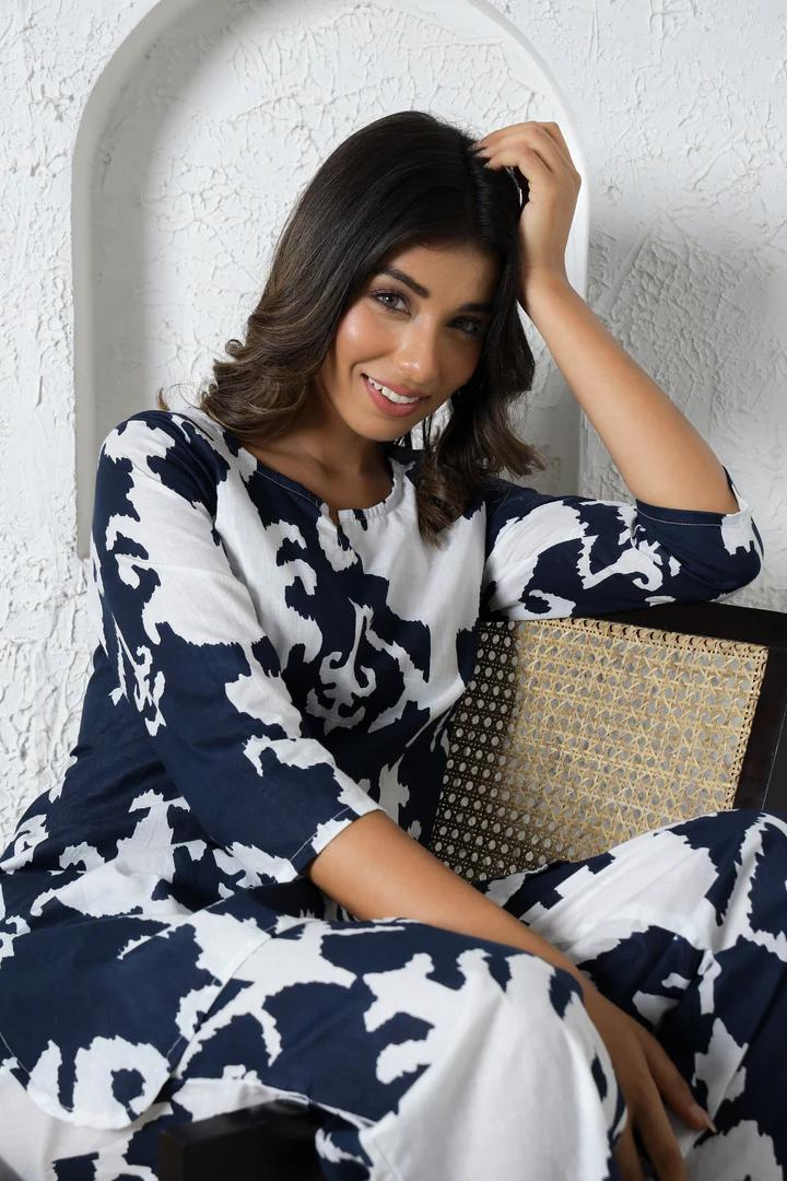 Fusion Blue & White Cotton Coord Set (BOGO)