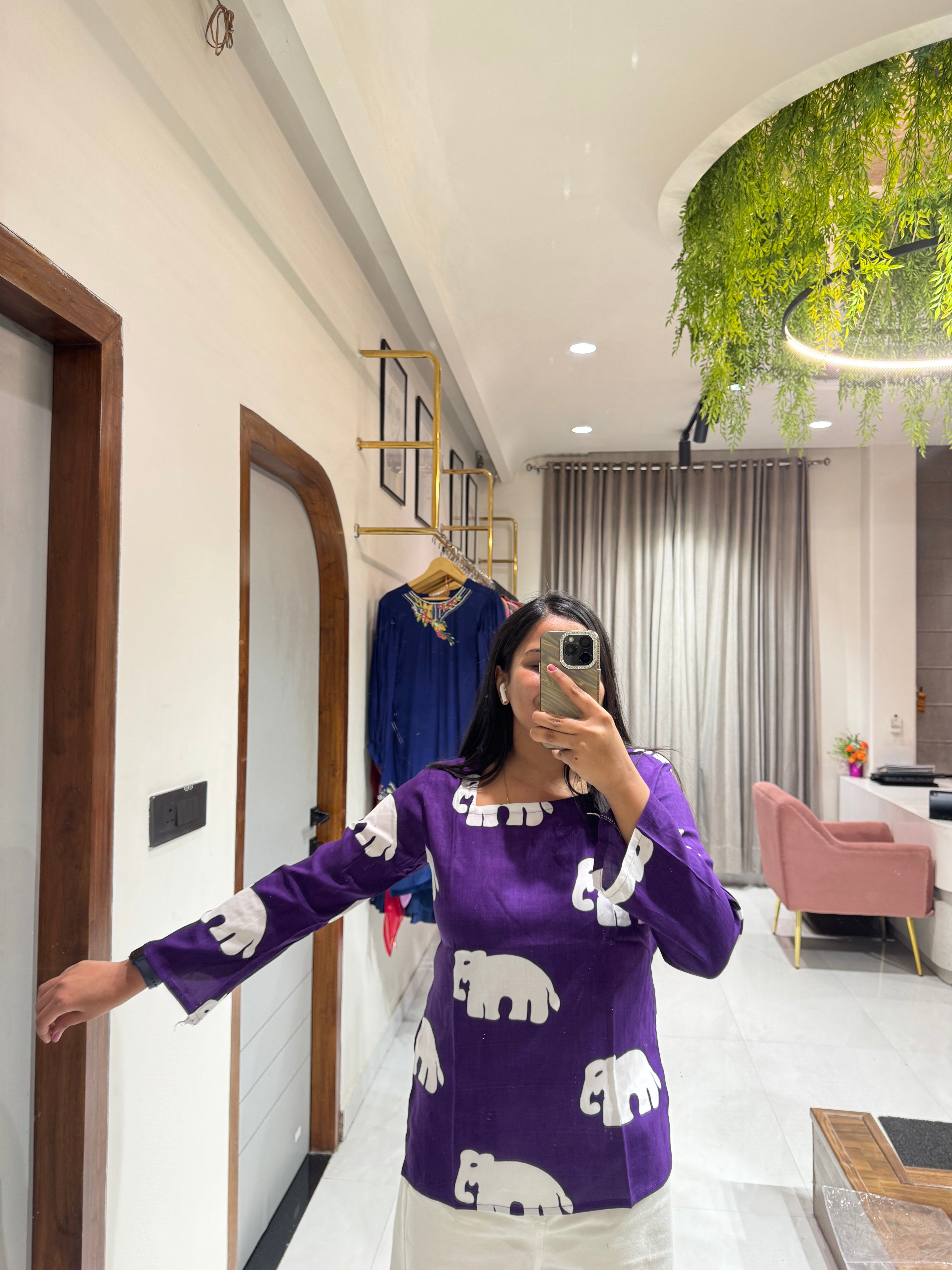 Purple Elephant Print Kurti