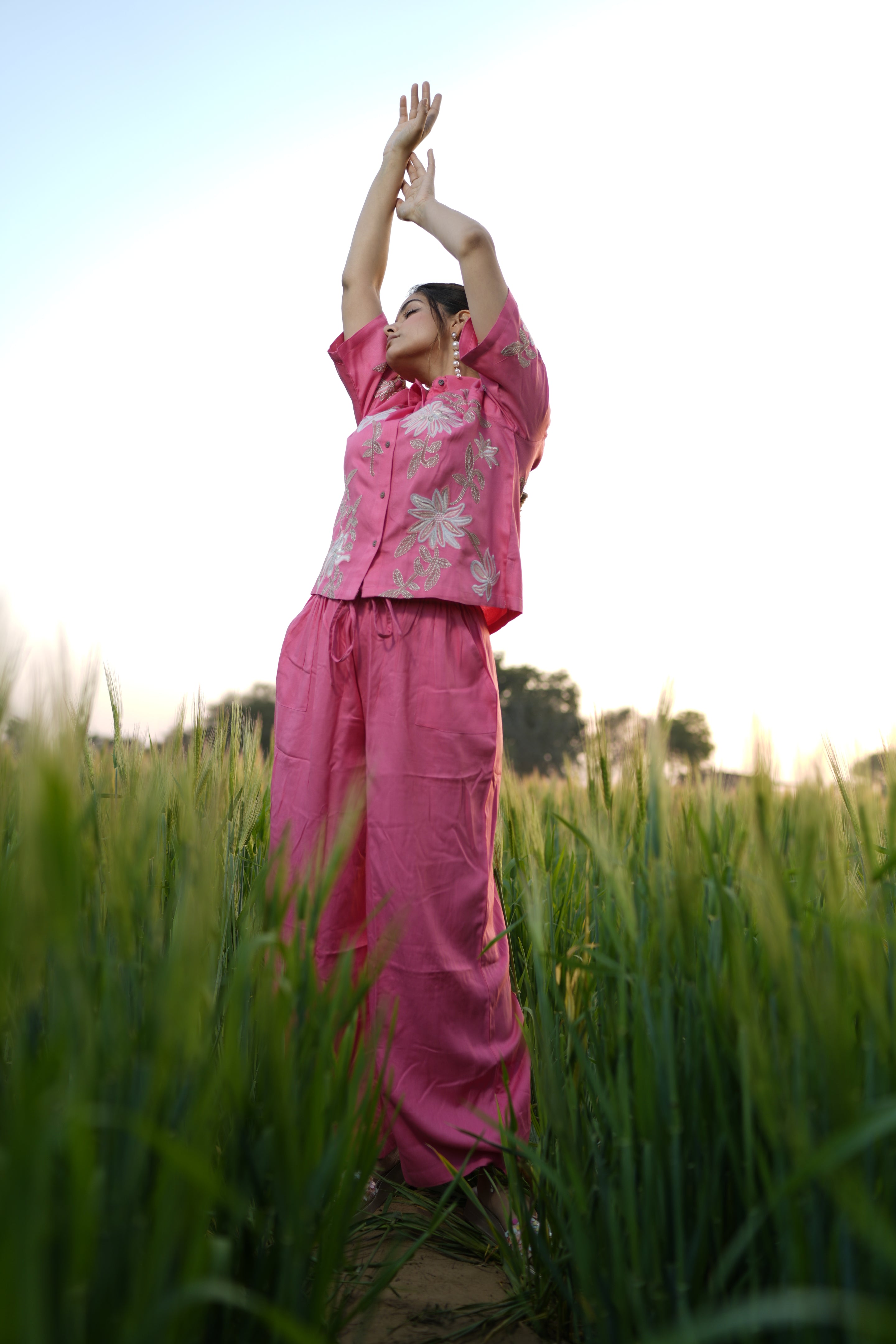Pink Embroidered Coord set