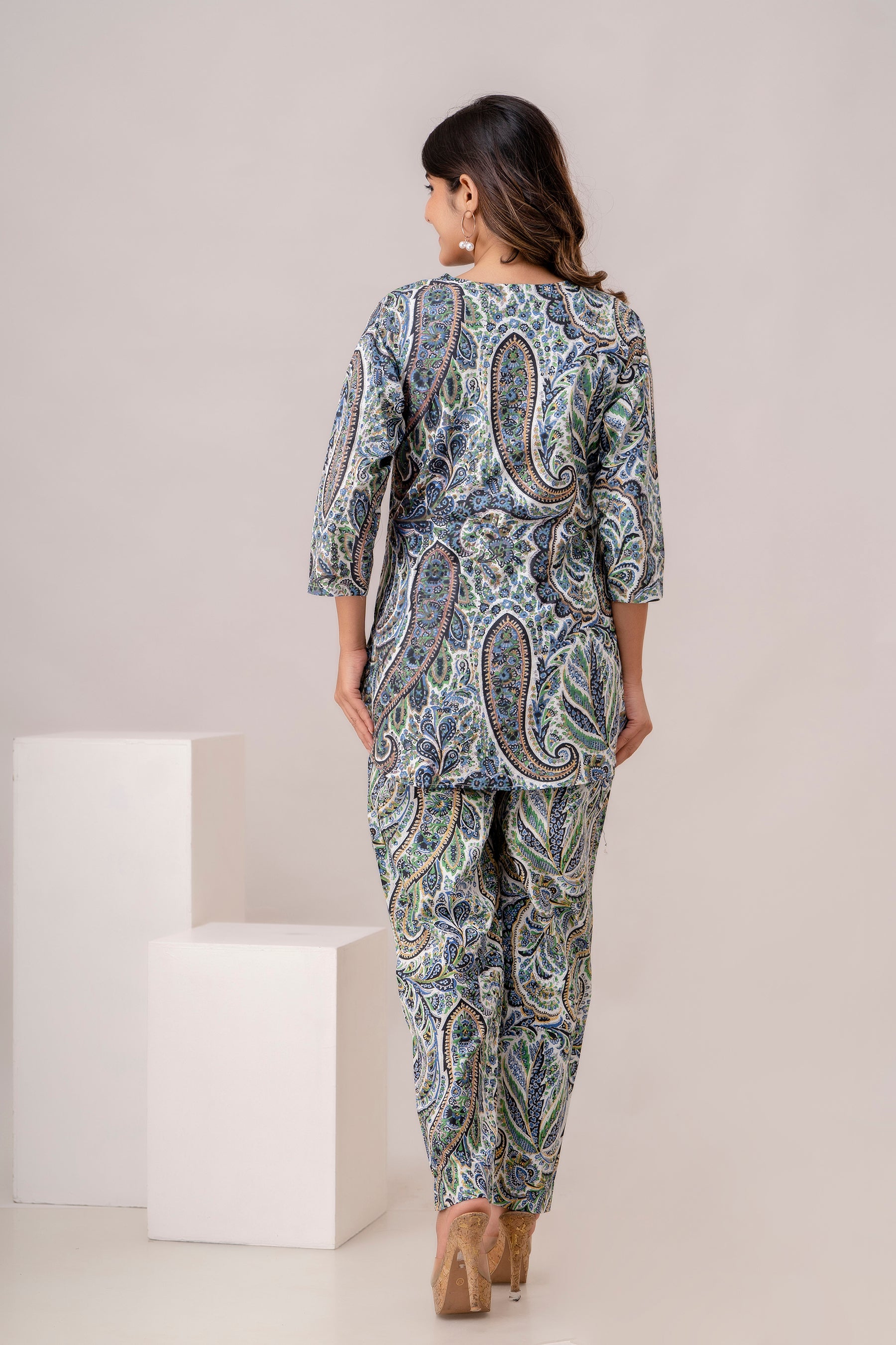 Fusion Blue Floral Print Cotton Coord Set