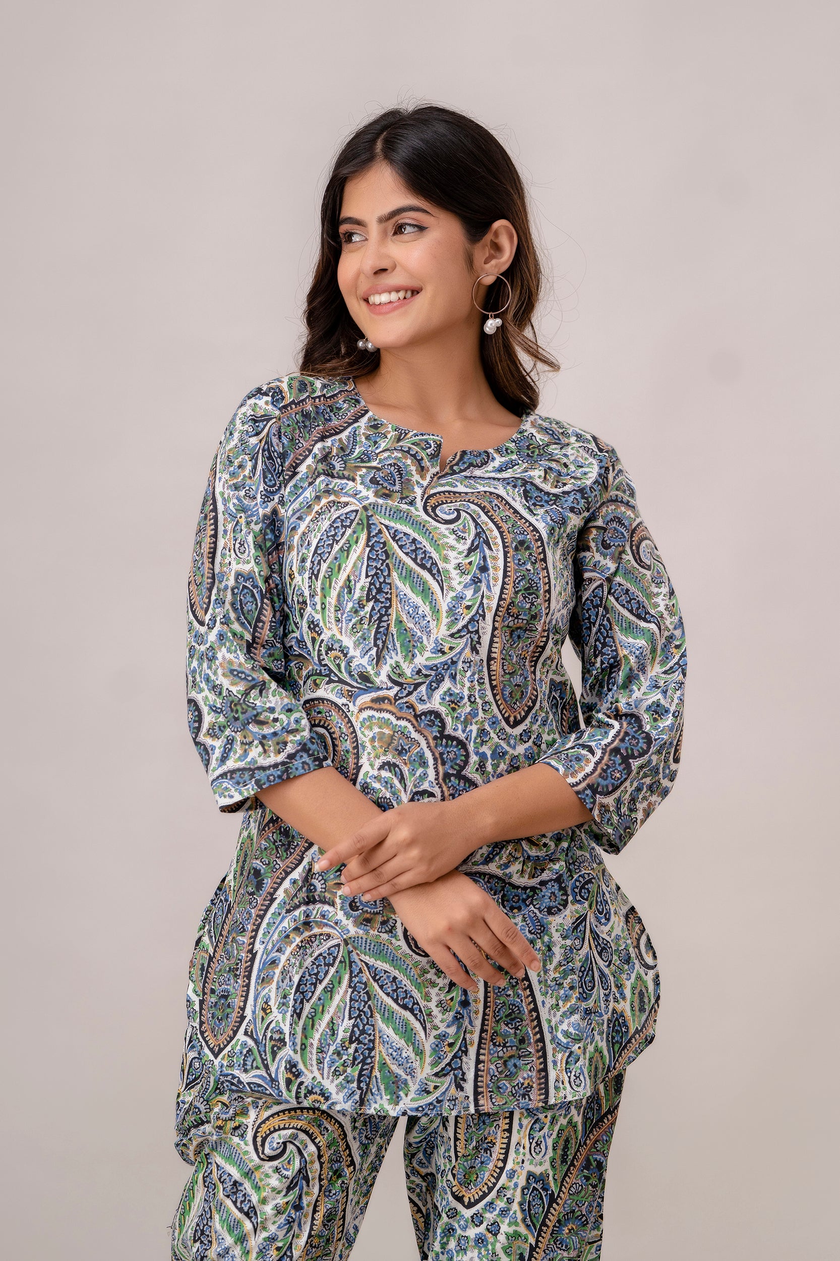 Fusion Blue Floral Print Cotton Coord Set