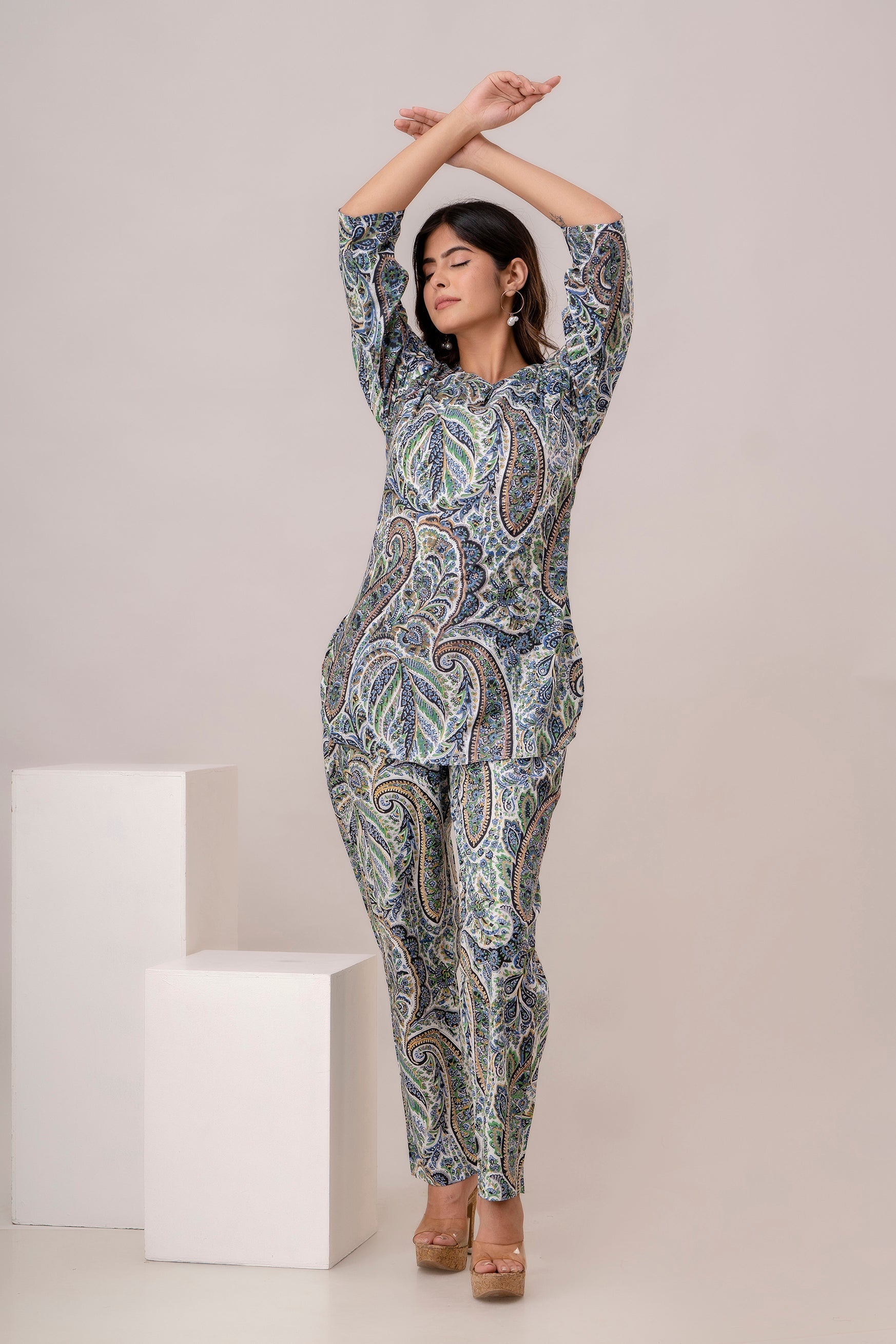 Fusion Blue Floral Print Cotton Coord Set (BOGO)