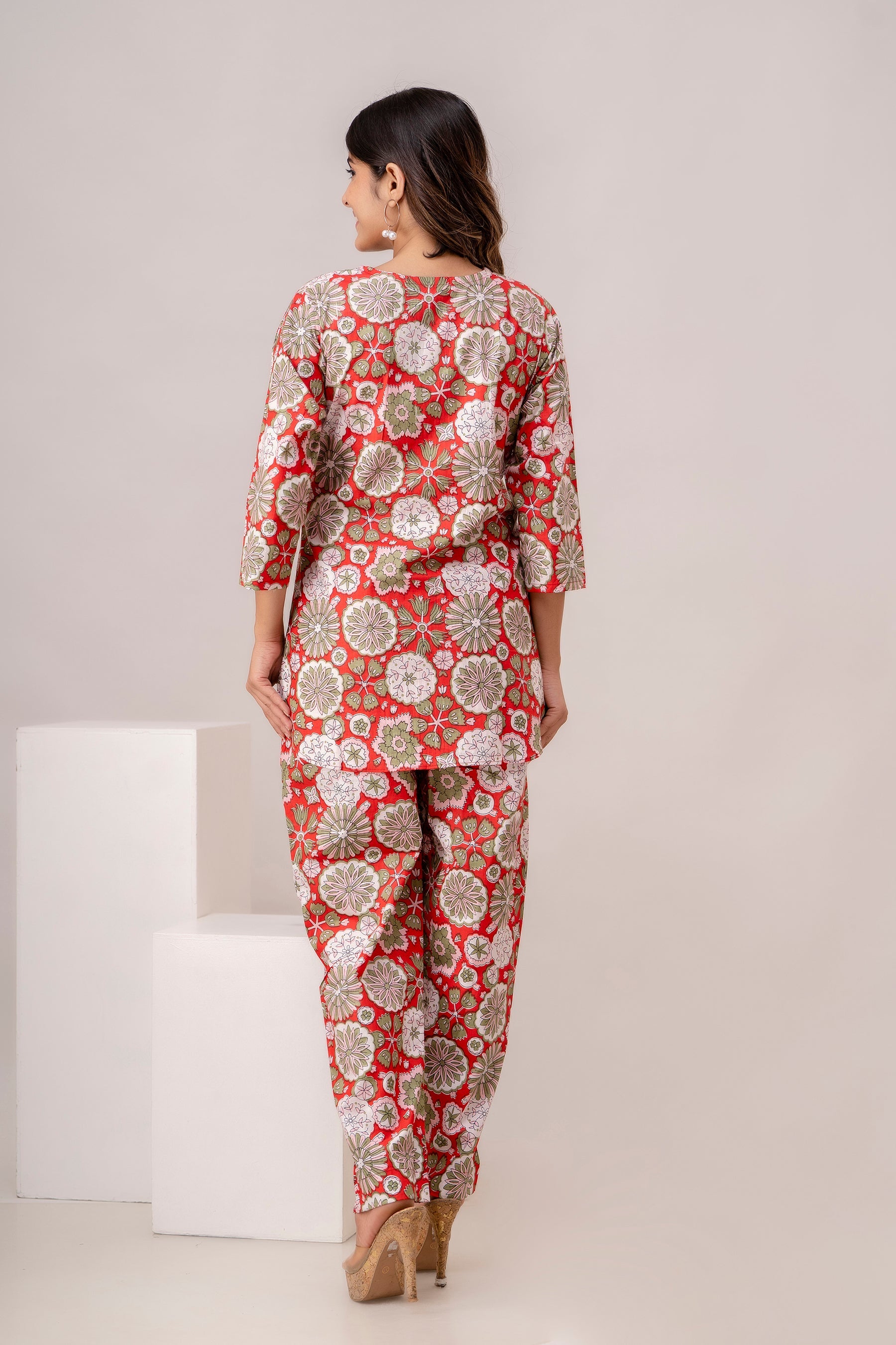 Fusion Red Floral Print Cotton Coord Set (BOGO)