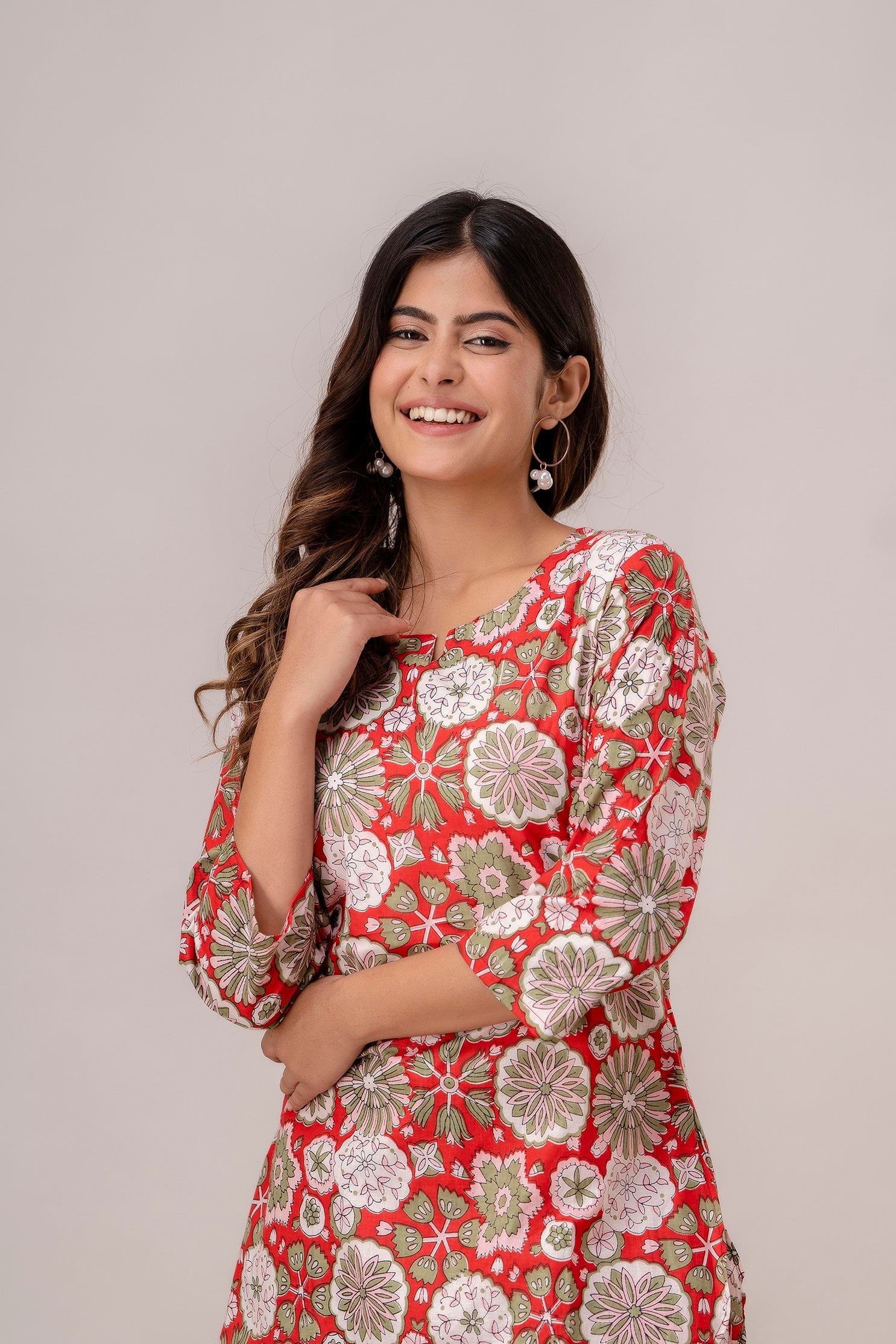 Fusion Red Floral Print Cotton Coord Set (BOGO)