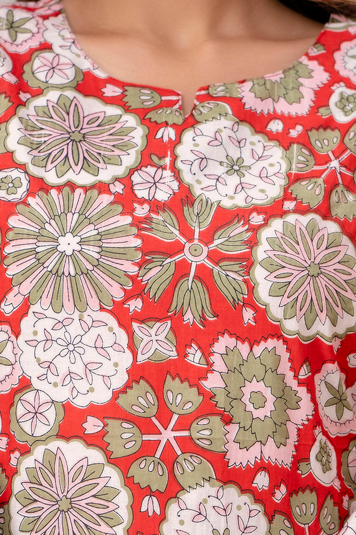 Fusion Red Floral Print Cotton Coord Set (BOGO)