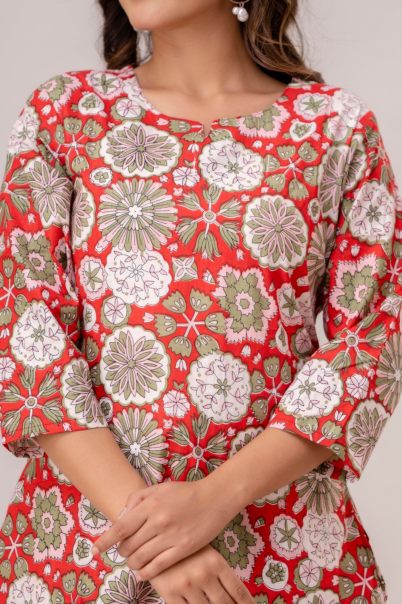 Fusion Red Floral Print Cotton Coord Set