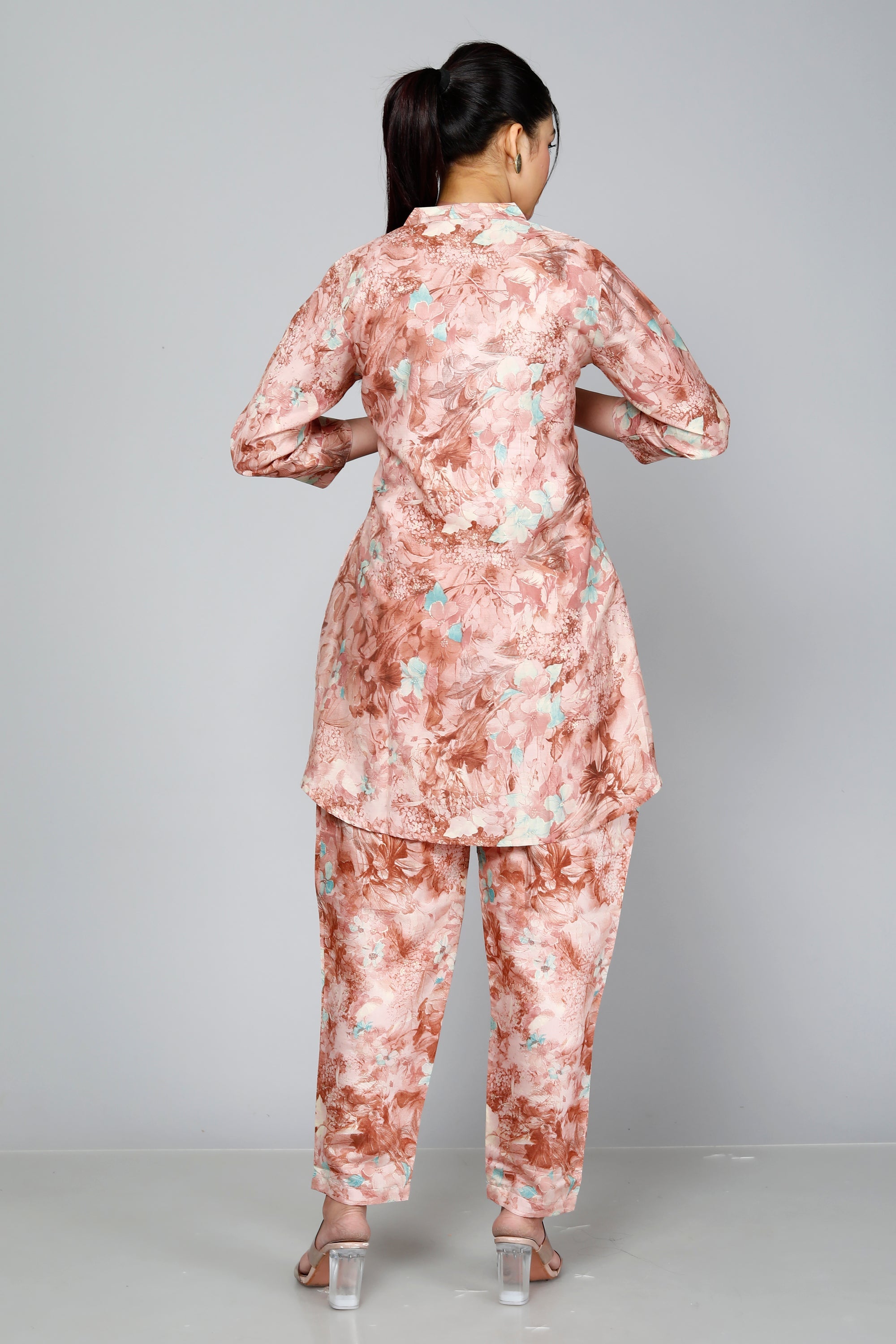 Peach Floral Printed Muslin Sequin Coord Set ( BOGO )