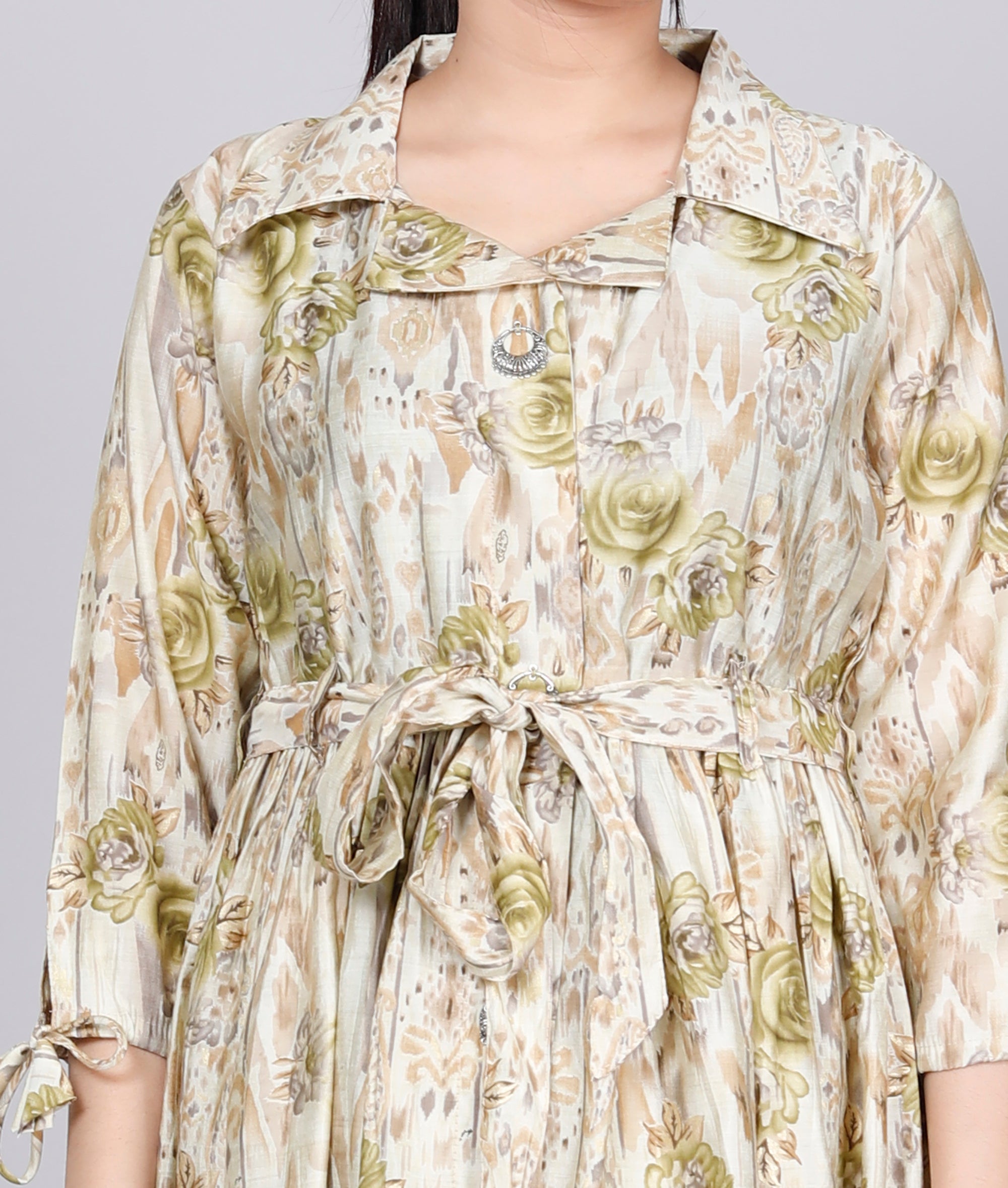 Verdant Marble Blooms Coord Set with Striped Pants