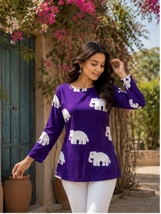 Purple Elephant Print Kurti