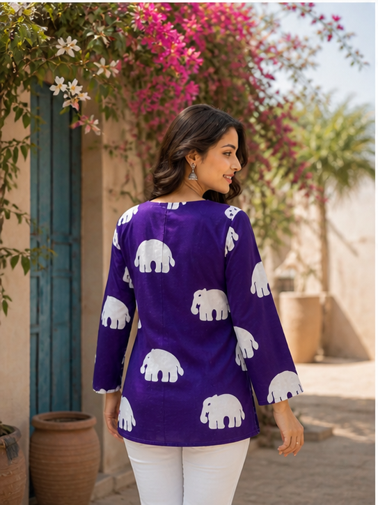 Purple Elephant Print Kurti