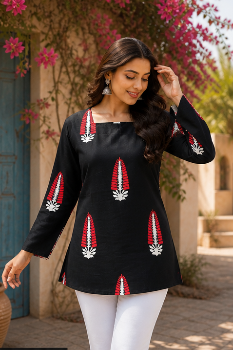 Black Ethnic Motif Short Kurti