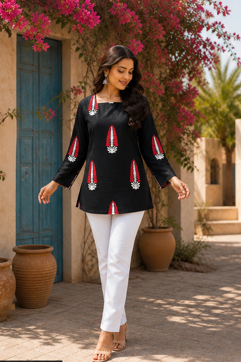 Black Ethnic Motif Short Kurti